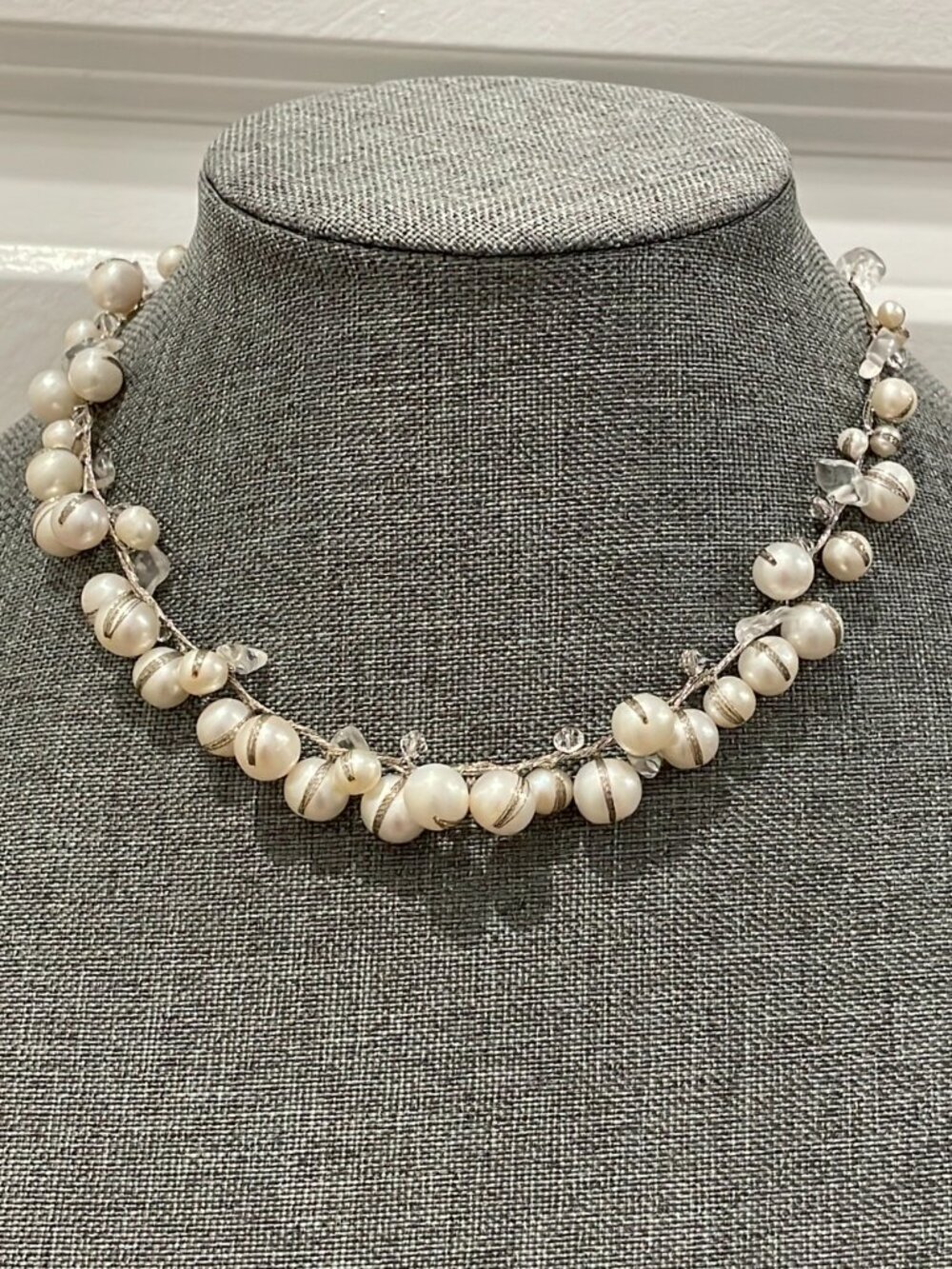 Faux Pearl Silver Tone Necklace